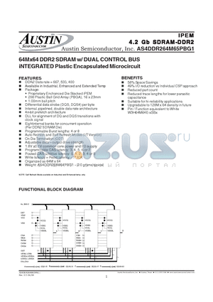 AS4DDR264M65PBG1-38/IT datasheet - 64Mx64 DDR2 SDRAM w/ DUAL CONTROL BUS iNTEGRATED Plastic Encapsulated Microcircuit