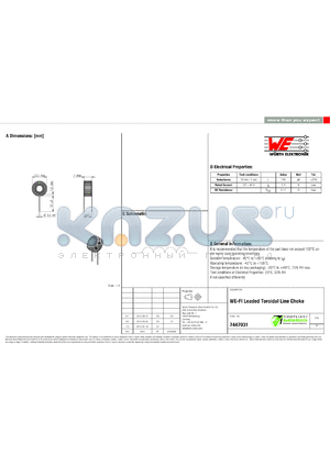 7447031 datasheet - WE-FI Leaded Toroidal Line Choke