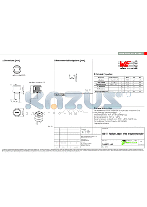 744732102 datasheet - WE-TI Radial Leaded Wire Wound Inductor