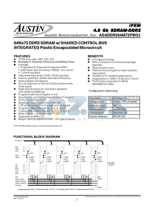 AS4DDR264M72PBG1 datasheet - 64Mx72 DDR2 SDRAM w/ SHARED CONTROL BUS iNTEGRATED Plastic Encapsulated Microcircuit