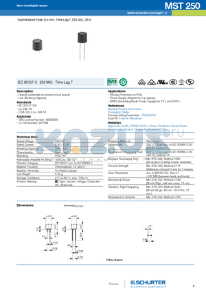 0034.6608 datasheet - Subminiature Fuse, 8.5 mm, Time-Lag T, 250 VAC, 35 A