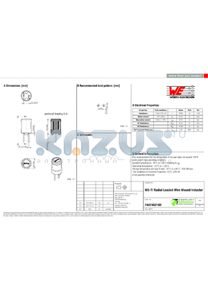 7447462102 datasheet - WE-TI Radial Leaded Wire Wound Inductor