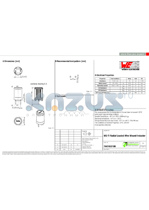 7447452100 datasheet - WE-TI Radial Leaded Wire Wound Inductor