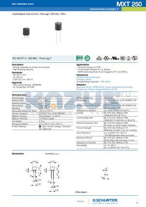 0034.6925 datasheet - Subminiature Fuse, 8.5 mm, Time-Lag T, 250 VAC, 100 A