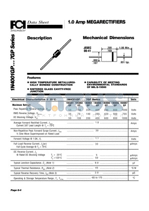 1N4005GP datasheet - 1.0 Amp MEGARECTIFIERS