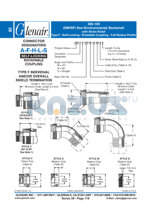 380AN105B18 datasheet - EMI/RFI Non-Environmental Backshell with Strain Relief