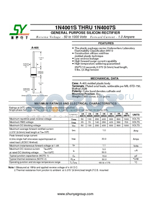 1N4005S datasheet - GENERAL PURPOSE SILICON RECTIFIER