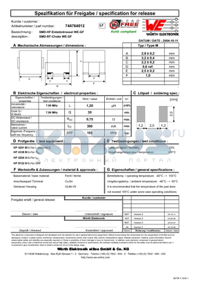 744764012 datasheet - SMD-RF-Choke WE-GF