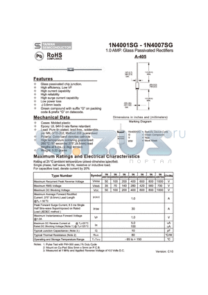 1N4005SG datasheet - 1.0 AMP. Glass Passivated Rectifiers