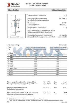 1N4006 datasheet - Silicon Rectifiers