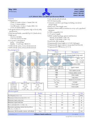 AS4LC1M16S1-8TC datasheet - 3.3V 2M  8/1M  16 CMOS synchronous DRAM