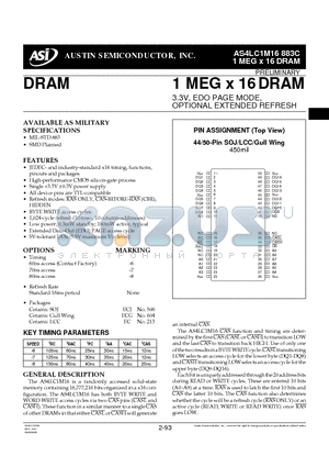 AS4LC1M16 datasheet - 1 MEG x 16 DRAM