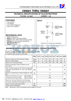 1N4006 datasheet - TECHNICAL SPECIFICATIONS OF SILICON RECTIFIER