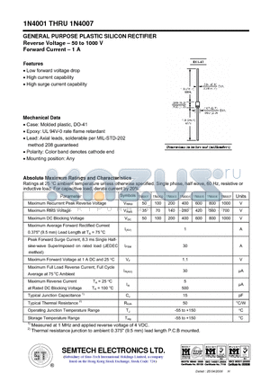 1N4006 datasheet - GENERAL PURPOSE PLASTIC SILICON RECTIFIER