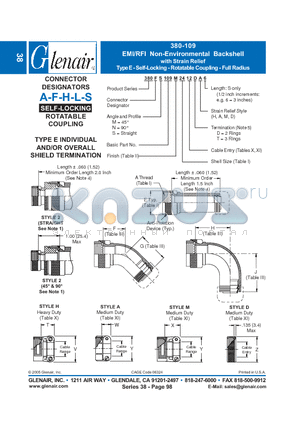 380AN109M14 datasheet - EMI/RFI Non-Environmental Backshell with Strain Relief