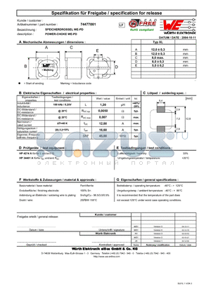 74477001 datasheet - POWER-CHOKE WE-PD