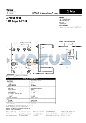 A-792ST datasheet - A-792ST SPST, 1000Amps, 28 VDC