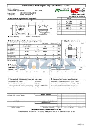 74477005 datasheet - POWER-CHOKE WE-PD