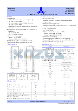 AS4LC2M8S1-8TC datasheet - 3.3V 2M  8/1M  16 CMOS synchronous DRAM