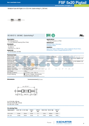 00341513XX datasheet - Miniature Fuse with Pigtail, 5.4 x 22.5 mm, Quick-Acting F, L, 250 VAC
