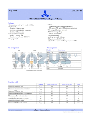 AS4LC4M4F1 datasheet - 4M4 CMOS DRAM (Fast Page) 3.3V Family