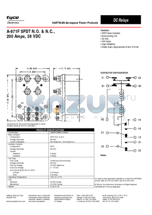 A-871F datasheet - A-871F SPDT N.O. & N.C.,200 Amps, 28 VDC