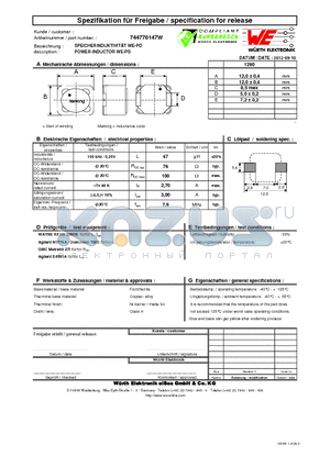 744770147W datasheet - Spezifikation fr Freigabe / specification for release