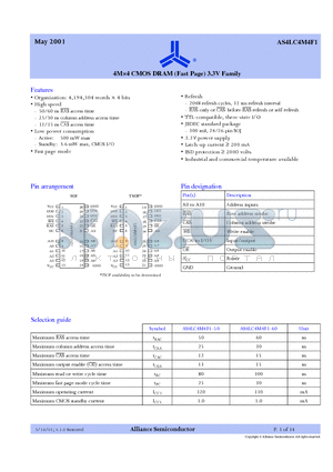 AS4LC4M4F1-50TI datasheet - 4M4 CMOS DRAM (Fast Page) 3.3V Family