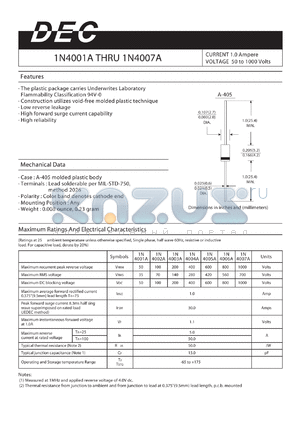 1N4006A datasheet - CURRENT 1.0 Ampere VOLTAGE 50 to 1000 Volts