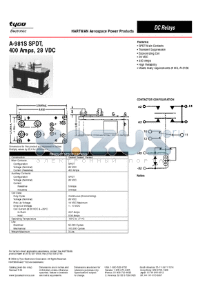 A-981S datasheet - A-981S SPDT,400 Amps, 28 VDC