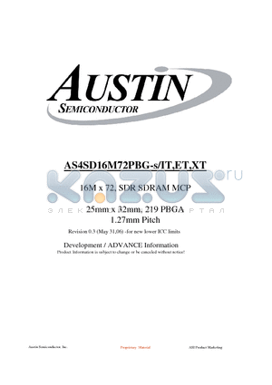 AS4SD16M72PBG-75/ET datasheet - 16M x 72, SDR SDRAM MCP