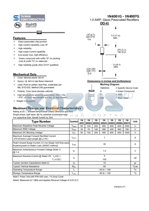 1N4006G datasheet - 1.0 AMP. Glass Passivated Rectifiers