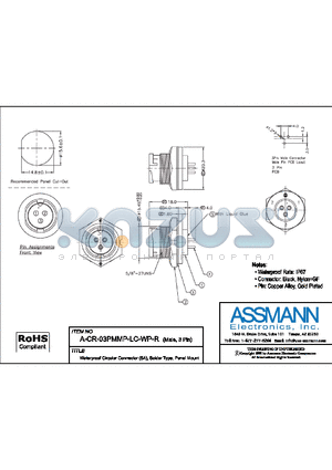 A-CR-03PMMP-LC-WP-R datasheet - WATERPROOF CIRCULAR CONNECTOR (5A) SOLDER TYPE, PANEL MOUNT