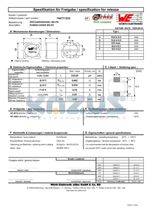 744771233 datasheet - POWER-CHOKE WE-PD