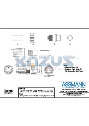 A-CR-04BFFA-L180-WP-R datasheet - WATERPROOF CIRCULAR CONNECTOR (5A) ASSEMBLY TYPE, PANEL MOUNT