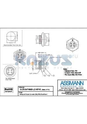 A-CR-04PMMS-LC-WP-R datasheet - WATERPROOF CIRCULAR CONNECTOR (5A) PCB, PANEL MOUNT