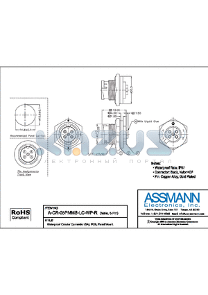 A-CR-05PMMS-LC-WP-R datasheet - WATERPROOF CIRCULAR CONNECTOR (5A) PCB, PANEL MOUNT