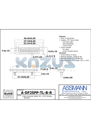 A-DF25-HOOD-WP-R datasheet - D-SUB CONNECTOR SOLDER TAIL