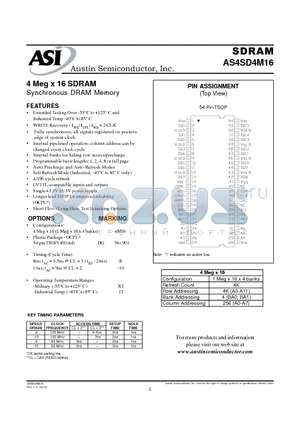 AS4SD4M16DG-10/XT datasheet - 4 Meg x 16 SDRAM Synchronous DRAM Memory