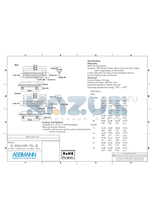 A-DF09PP-TL-B-R datasheet - D-SUB CONNECTOR SOLDER TAIL