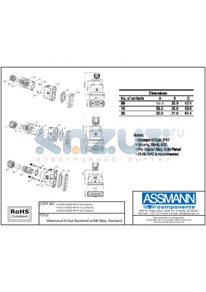 A-DS09-HOOD-WP-R datasheet - WATERPROOF D-SUB BACKSHELL W/DB MALE, STANDARD