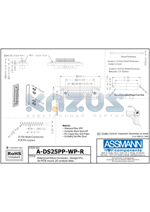 A-DS25PP-WP-R datasheet - WATERPROOF DSUB CONNECTOR