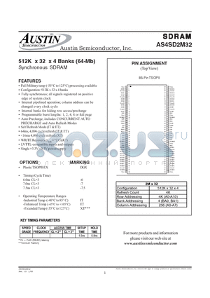 AS4SD2M32DGX-75IT datasheet - 512K x 32 x 4 Banks (64-Mb) Synchronous SDRAM