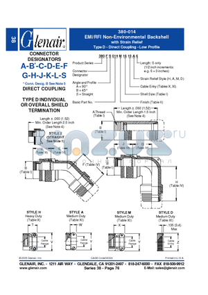 380AS014M10 datasheet - EMI/RFI Non-Environmental Backshell with Strain Relief