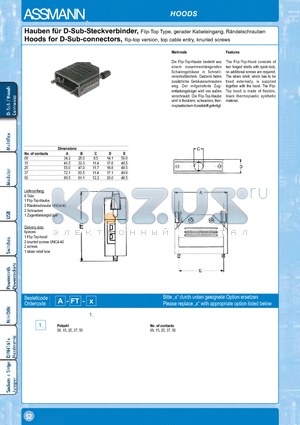 A-FT37-R datasheet - HAUBEN FUR D-SUB-STECKVERBINDER