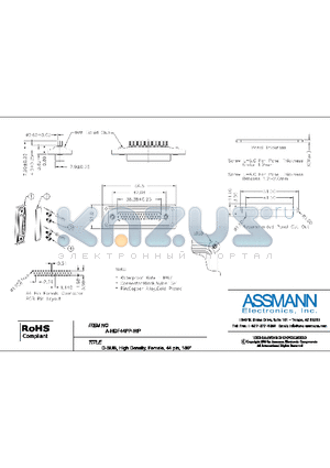 A-HDF44PP-WP-R datasheet - D-SUB, HIGH DENSITY, FEMALE, 44PIN, 180 