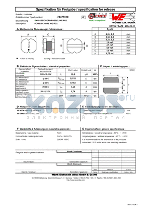 74477310 datasheet - POWER CHOKE WE-PD2