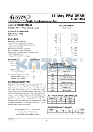 AS4LC4M4DG-6/IT datasheet - 4M x 4 CMOS DRAM WITH FAST PAGE MODE, 3.3V