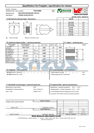 744774068 datasheet - POWER CHOKE WE-PD2