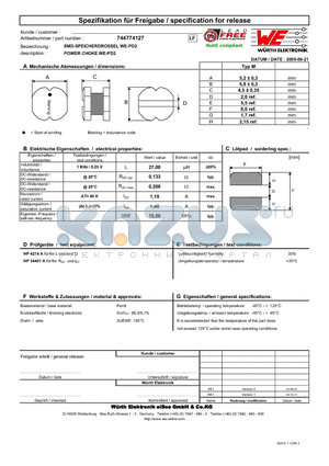 744774127 datasheet - POWER CHOKE WE-PD2